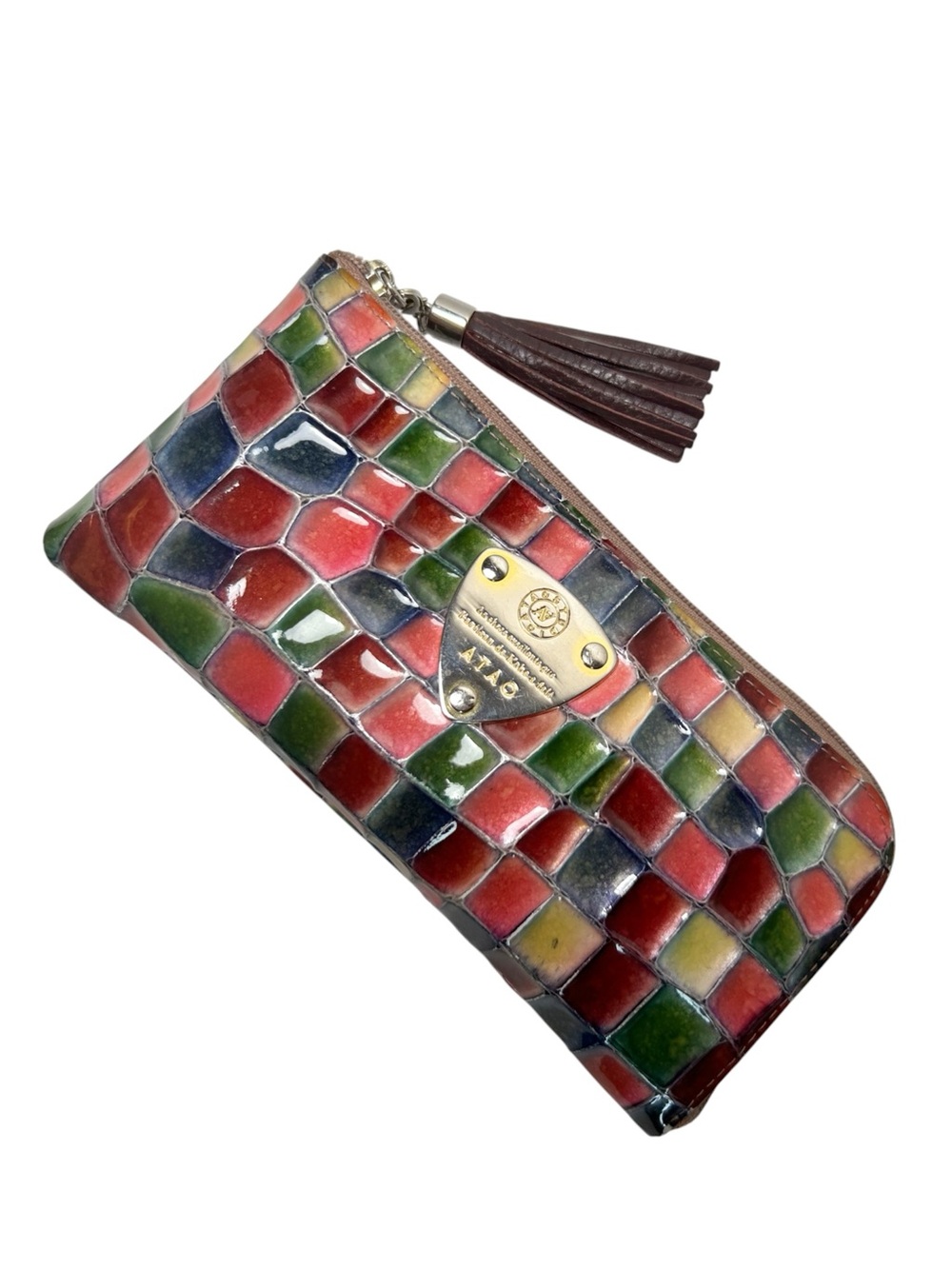 ATAO Limo Vitro Multicolor Long Wallet with Tassel, Enameled Leather, Luxury